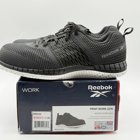 REEBOK Athletic Work Safety Shoe Static Comp Toe Size 11.5 Womens Black‎ - Picture 1 of 12
